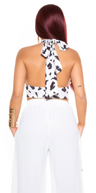 Twisted 3-Way Cropped Top to Bind Blackwhite